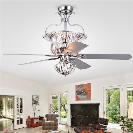 Warehouse Of Tiffany Warehouse of Tiffany CFL-8154REMO-CCH 52 in. Charla Silver 4-Light Crystal 5-Blade Chandelier Ceiling Fan CFL-8154REMO/CCH